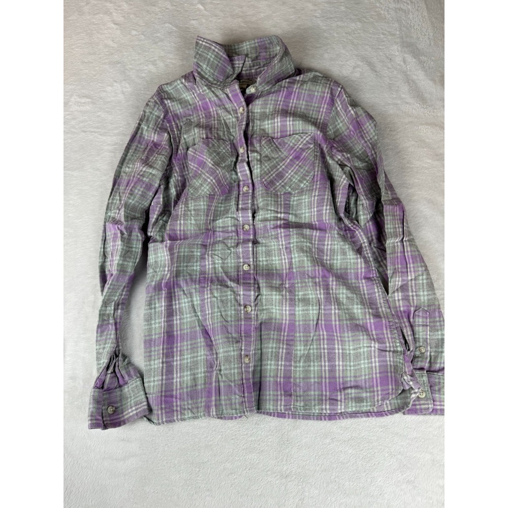 L.L. Bean Flannel Shirt Women's Small Multi Plaid Double Chest Pockets Button Up